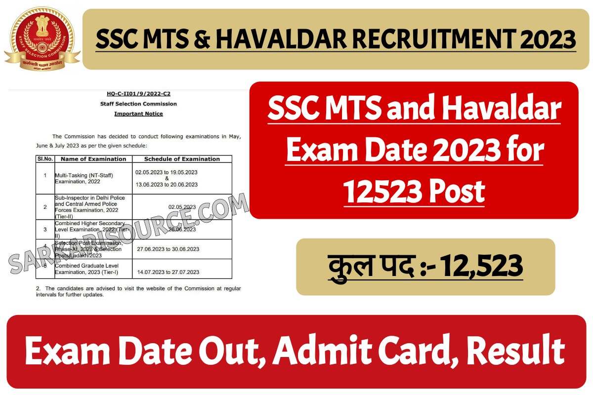 SSC MTS and Havaldar Exam Date 2023