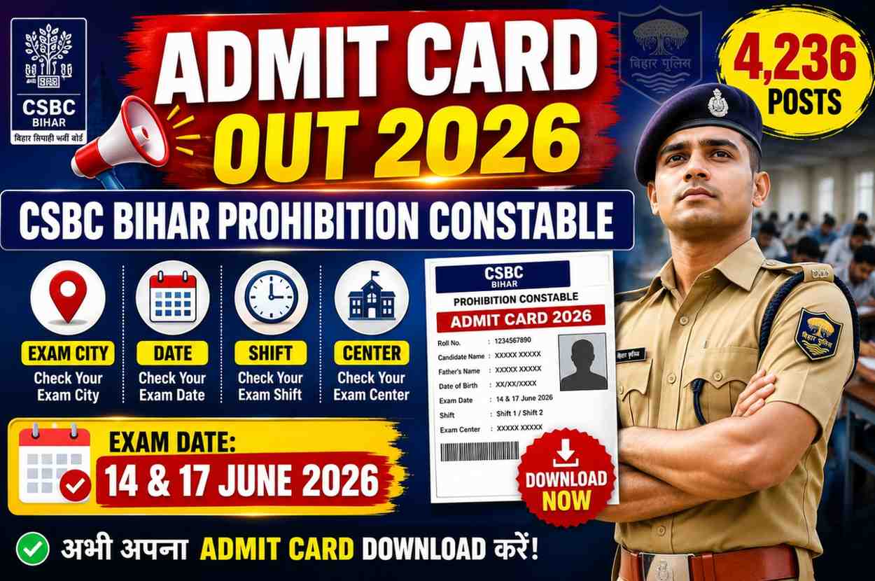 CSBC Bihar Prohibition Constable Admit Card 2026 Released