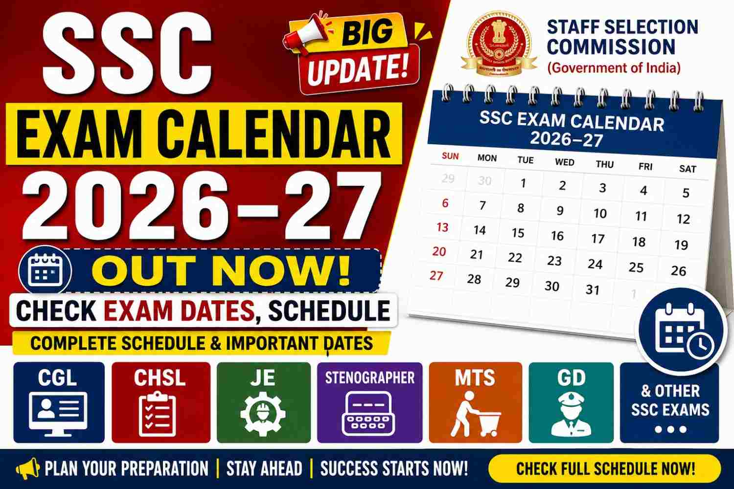 SSC Exam Calendar 2026–27 Out
